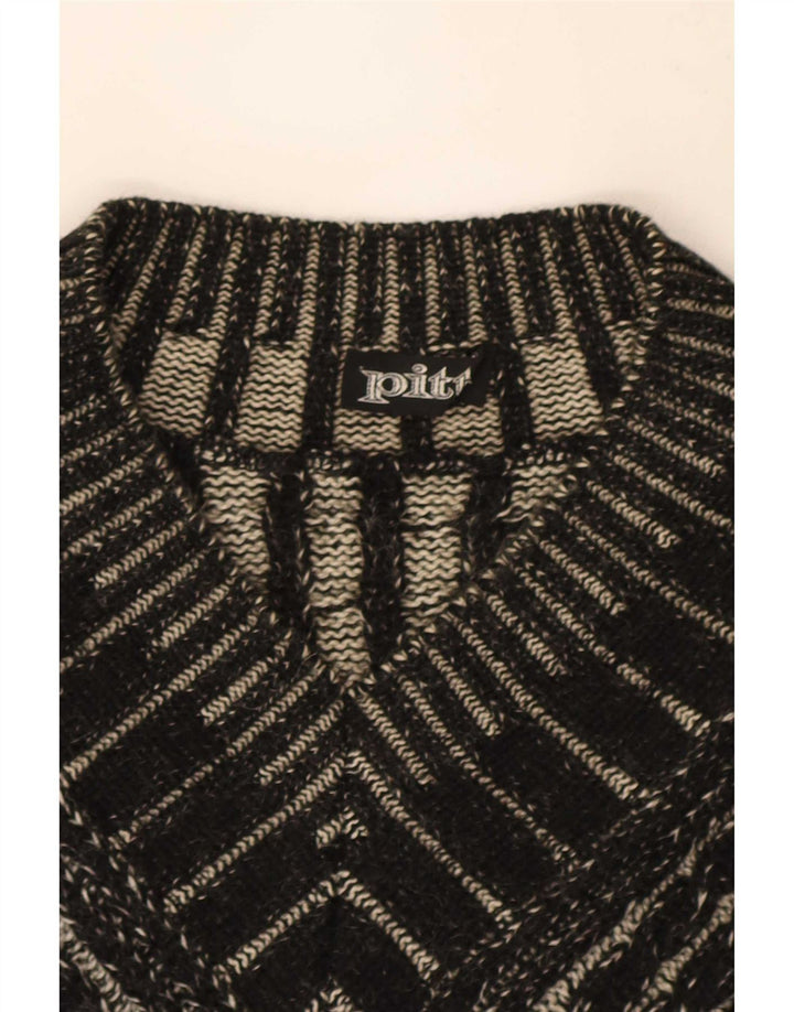 Pitti Herren-Pullover mit V-Ausschnitt, groß, schwarz, geometrisch