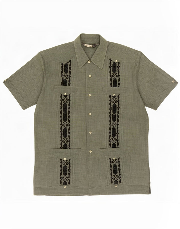 Romani Herren-Kurzarmhemd, groß, grün, Paisleymuster, Polyester