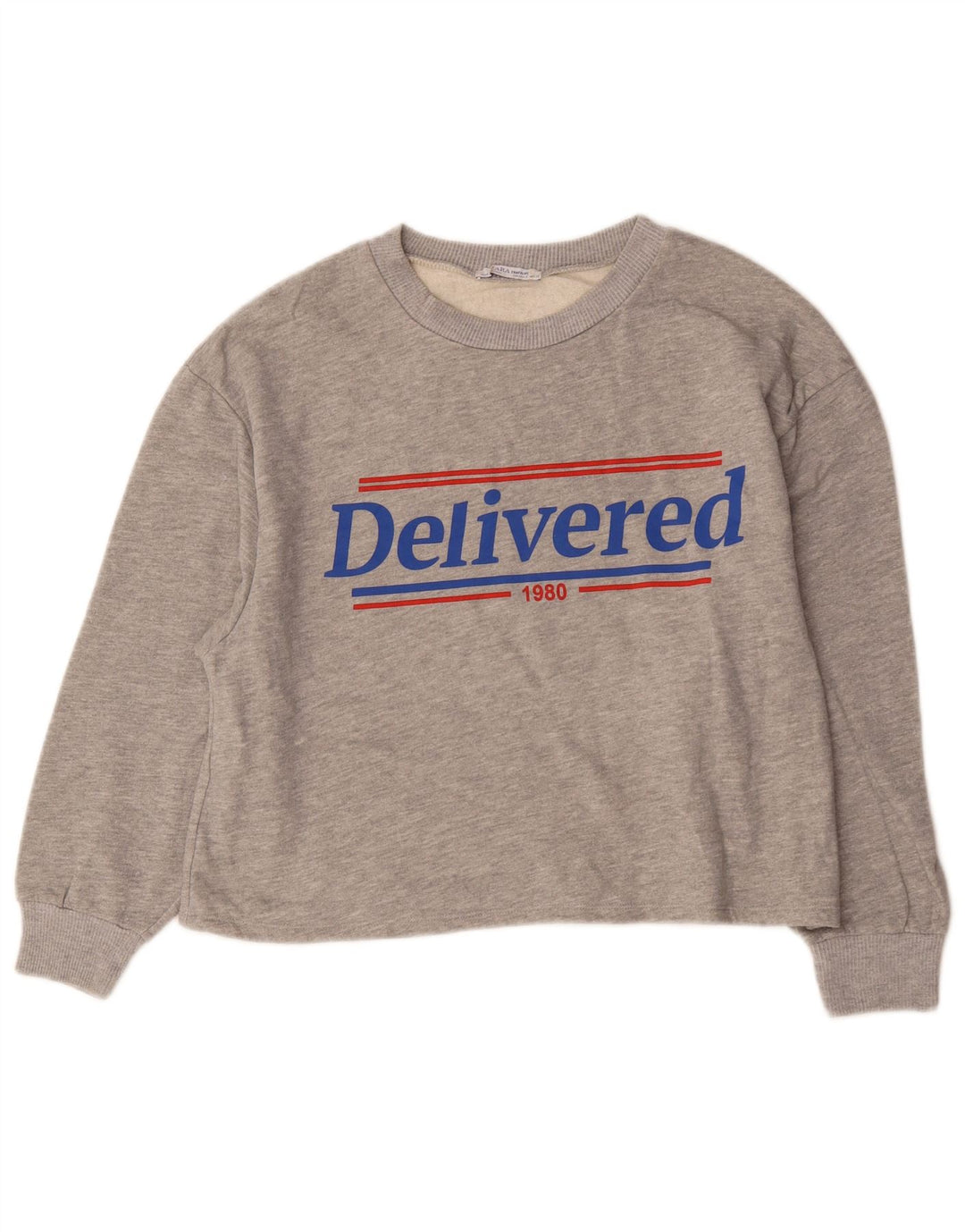 Zara Womens Graphic Oversized Sweatshirt Pullover UK 10 Small Grau meliert