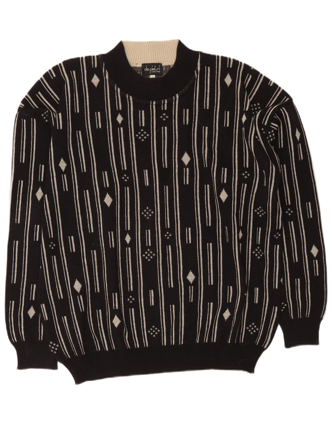 De Pietri Herren-Pullover mit Rundhalsausschnitt, Größe 48, mittelschwarz, geometrisch