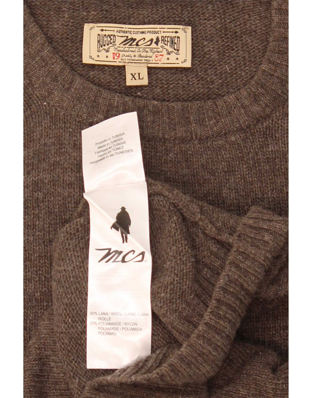 Marlboro Classics Herren-Pullover mit Rundhalsausschnitt, XL, braune Wolle