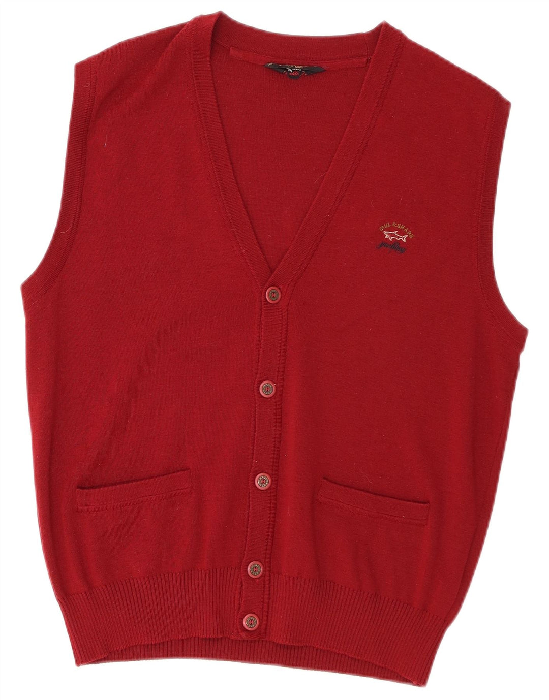 Paul & Shark Ärmelloser Herren-Cardigan-Pullover aus mittlerer burgunderroter Wolle