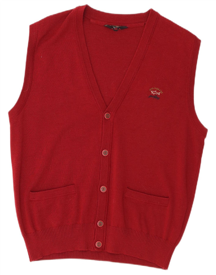 Paul & Shark Ärmelloser Herren-Cardigan-Pullover aus mittlerer burgunderroter Wolle
