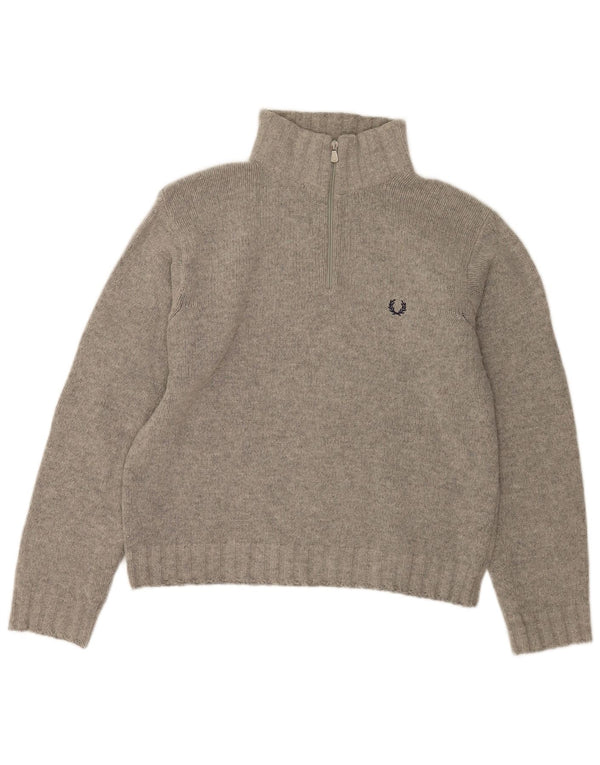 Fred Perry Womens Zip Neck Jumper Sweater UK 18 XL Grey Lambswool