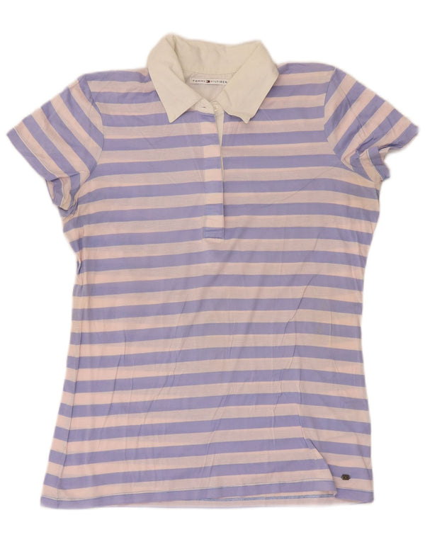 Tommy Hilfiger Damen-Poloshirt UK 12 Mittelviolett gestreift aus Baumwolle