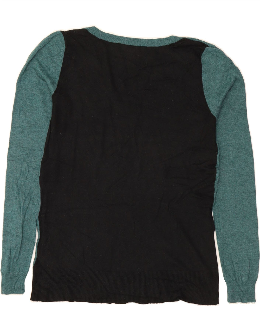 MOSSIMO Womens V-Neck Jumper Sweater UK 14 Medium Green Colourblock Nylon Vintage Mossimo and Second-Hand Mossimo from Messina Hembry 