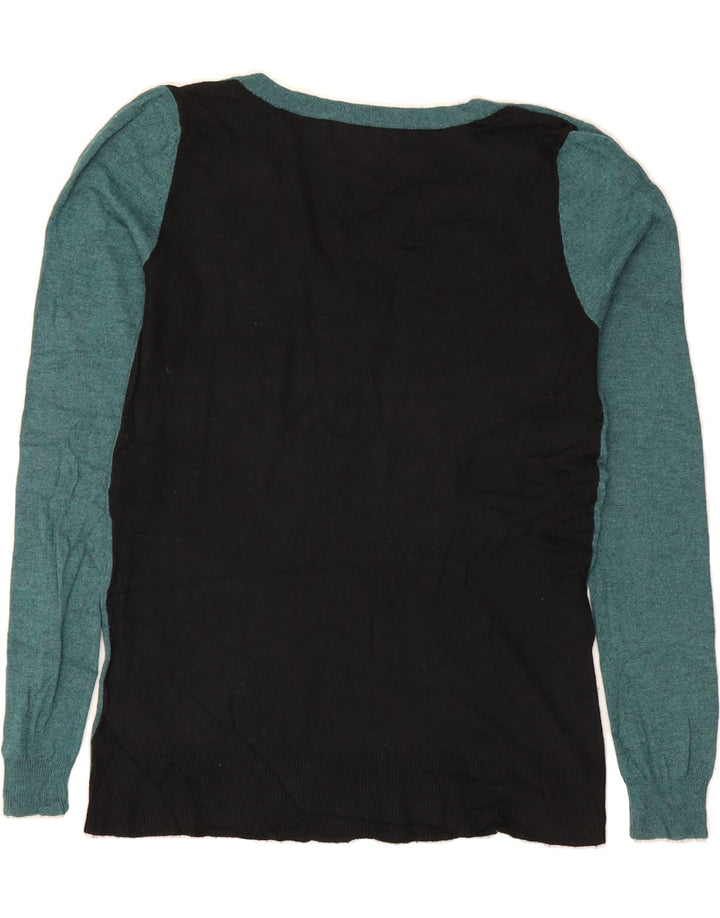 MOSSIMO Womens V-Neck Jumper Sweater UK 14 Medium Green Colourblock Nylon Vintage Mossimo and Second-Hand Mossimo from Messina Hembry 