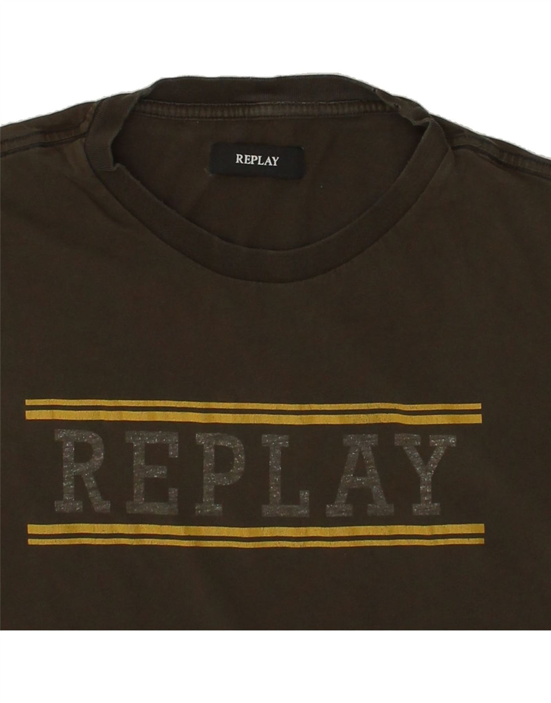REPLAY Mens Graphic T-Shirt Top Medium Khaki Vintage Replay and Second-Hand Replay from Messina Hembry 