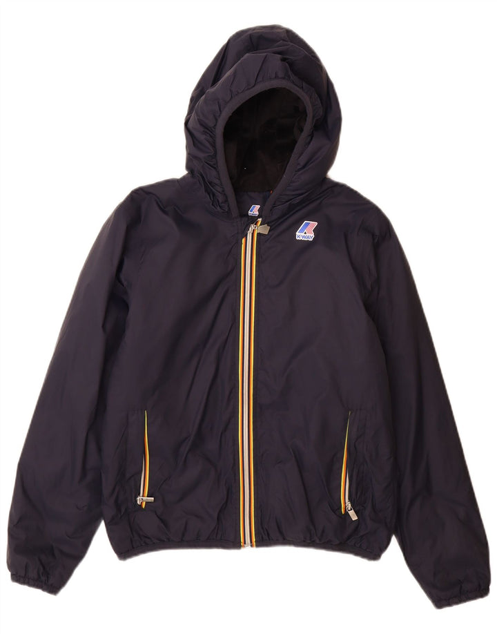 K-Way Jungen-Windbreakerjacke mit Kapuze, 11–12 Jahre, marineblaues Polyamid