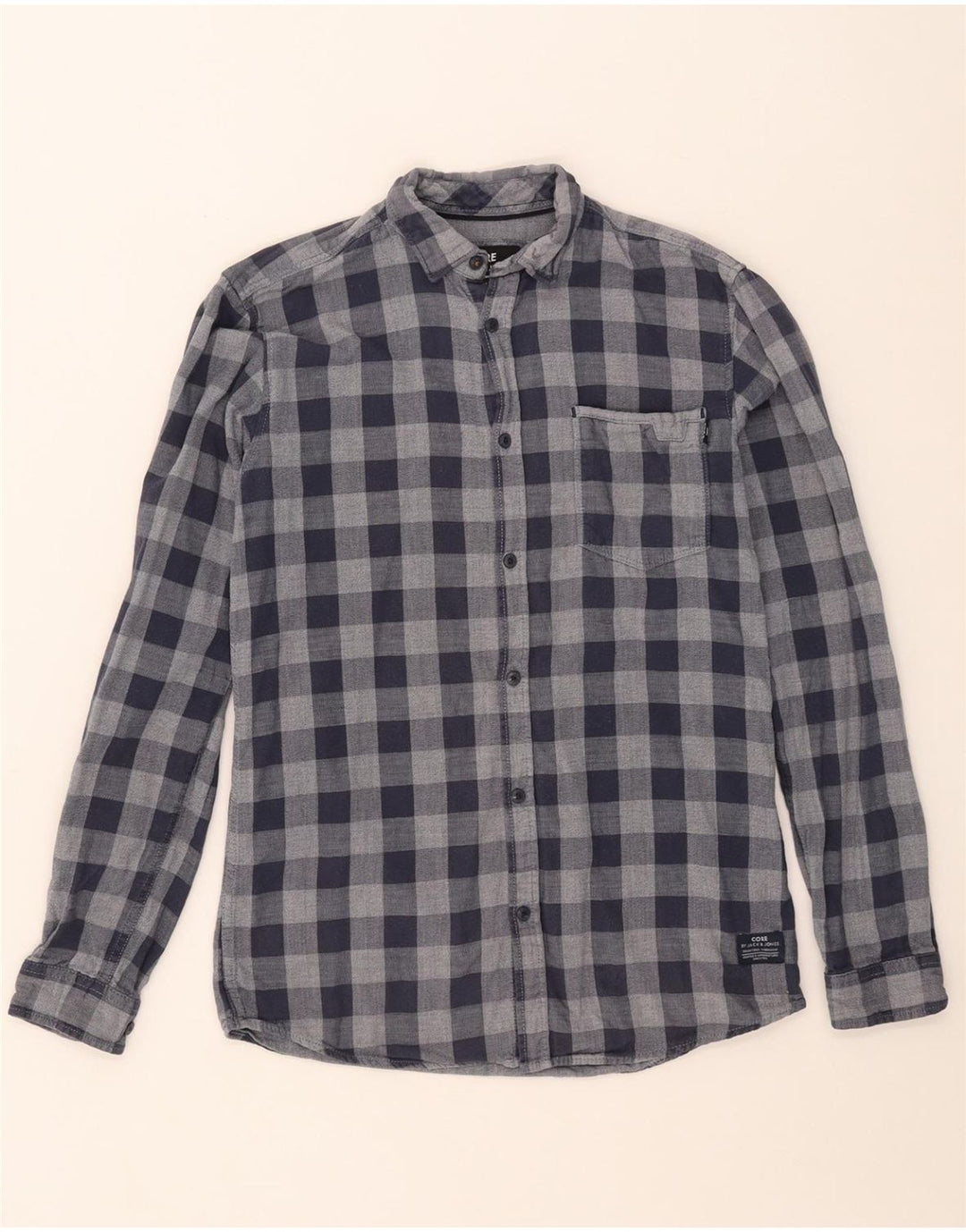 JACK & JONES Herren-Flanellhemd, klein, marineblau, kariert, Baumwolle