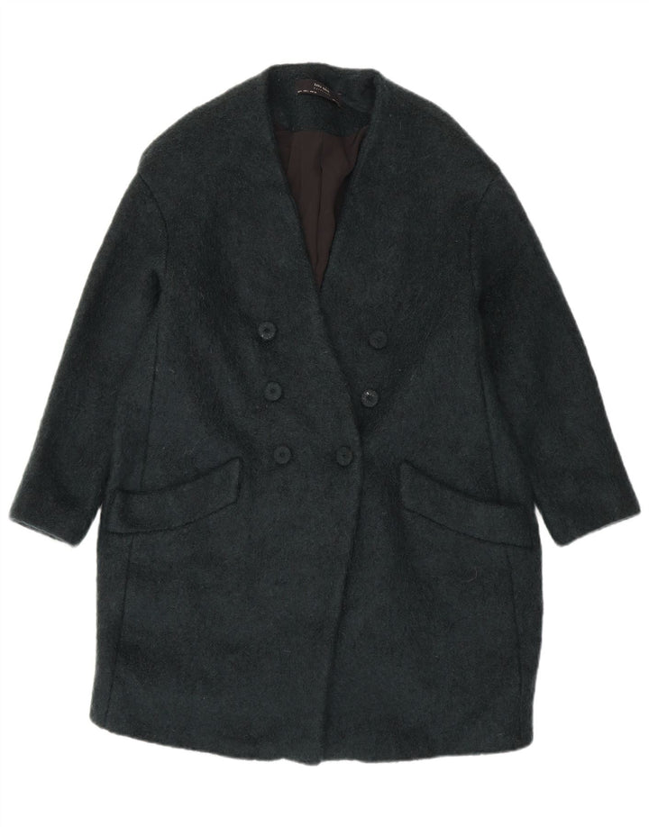 Zara Damen Zweireihiger Mantel UK 16 Large Grün