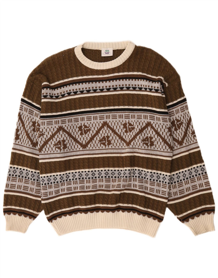 New Fast Herren-Pullover mit U-Boot-Ausschnitt, Mittelbraun, Fair Isle