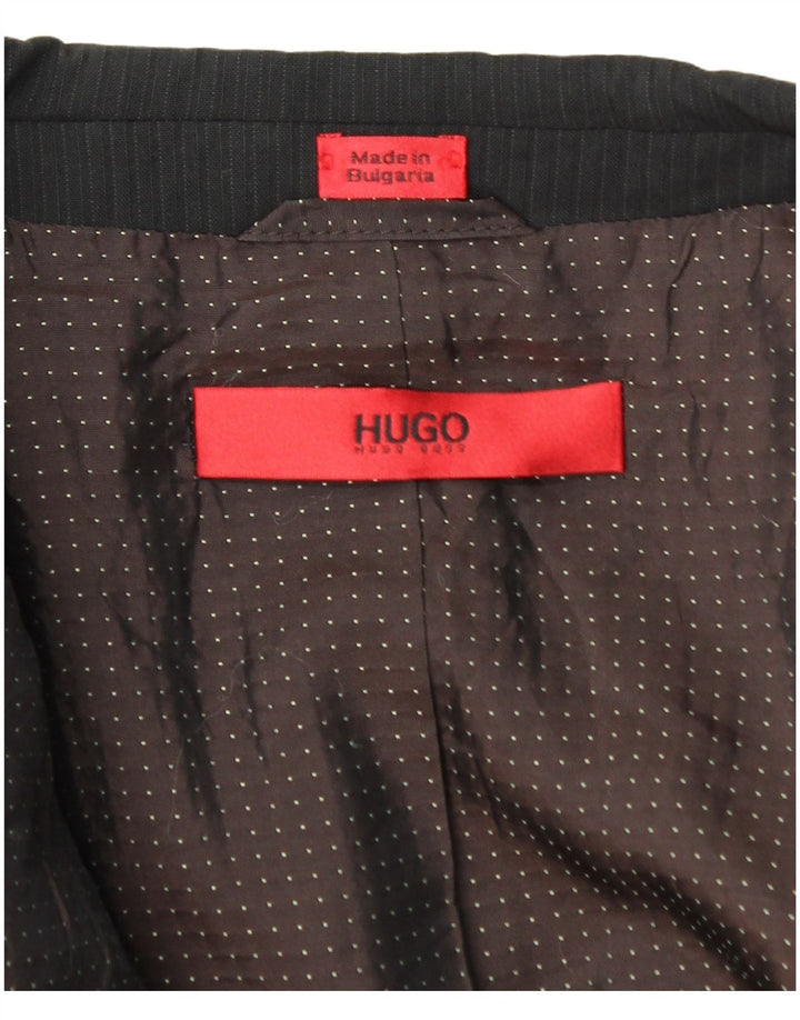 Hugo Boss Herren-Blazer mit 2 Knöpfen, UK 44, 2XL, schwarze Nadelstreifenwolle