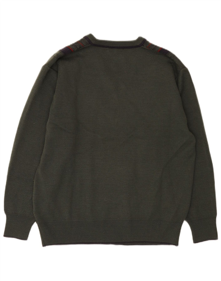 Gabicci Herren-Pullover mit V-Ausschnitt, mittlerer Khaki-Farbblock-Wolle