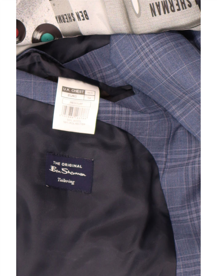 Ben Sherman Herren-Blazer mit 2 Knöpfen, UK 44, 2XL, blau karierte Wolle