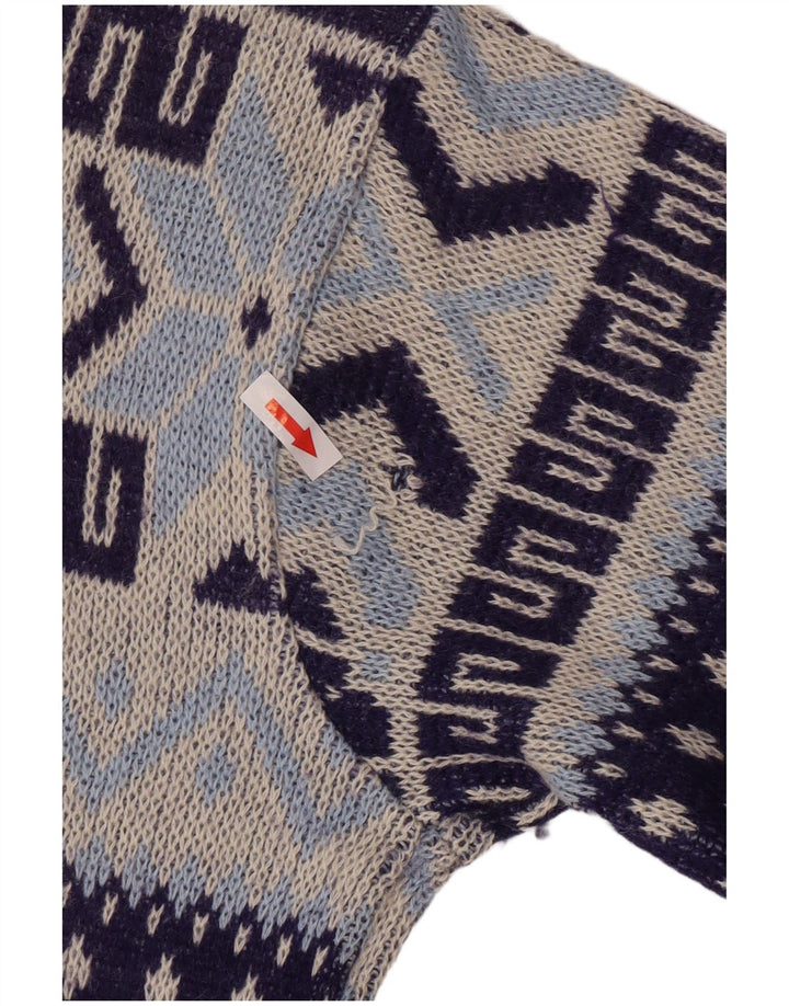 Vintage Herren-Pullover mit Rundhalsausschnitt, mittelgroß, marineblau, geometrisch