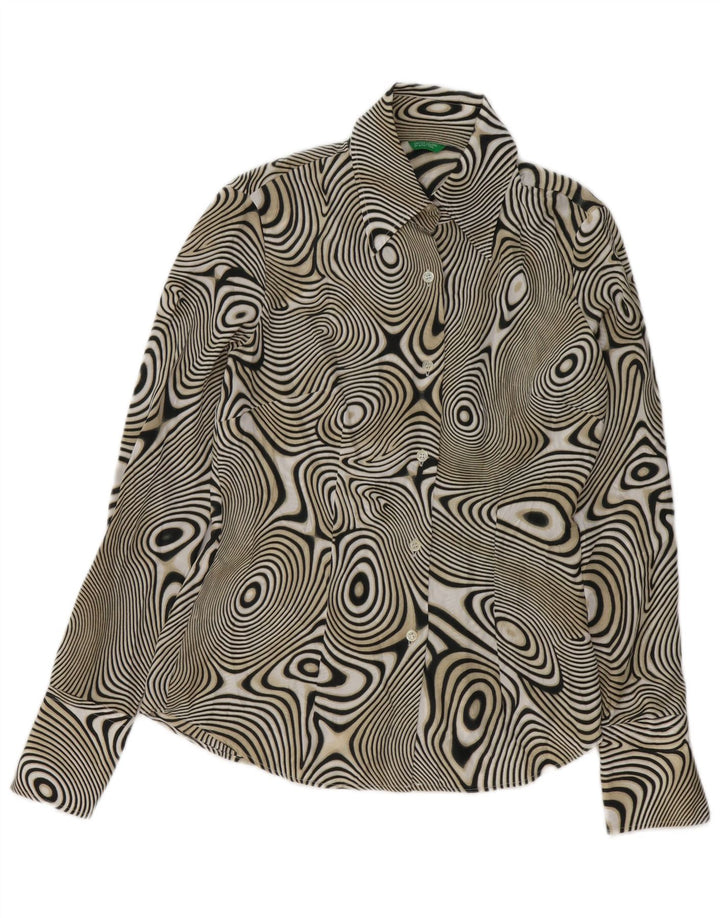 BENETTON Damen-Hemdbluse mit abstraktem Muster, UK 14, mittelschwarz