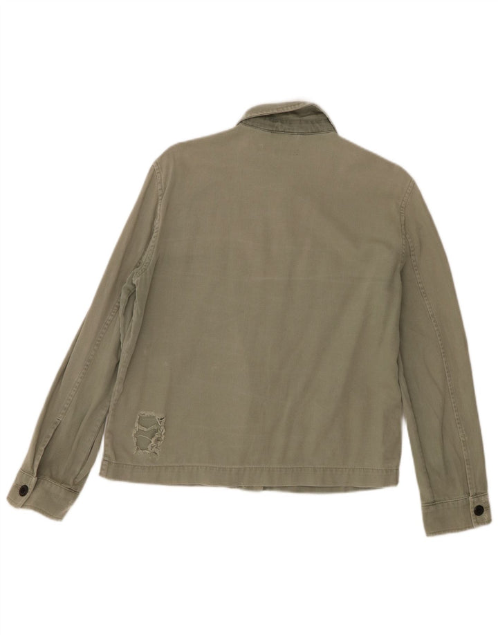 All Saints Damen-Bomberjacke im Distressed-Look, UK 14, mittlerer Khaki-Chevron