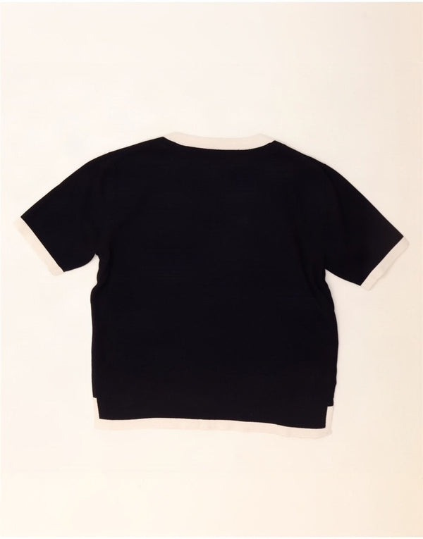 Zara Damen T-Shirt Top UK 14 Mittel Marineblau Farbblock
