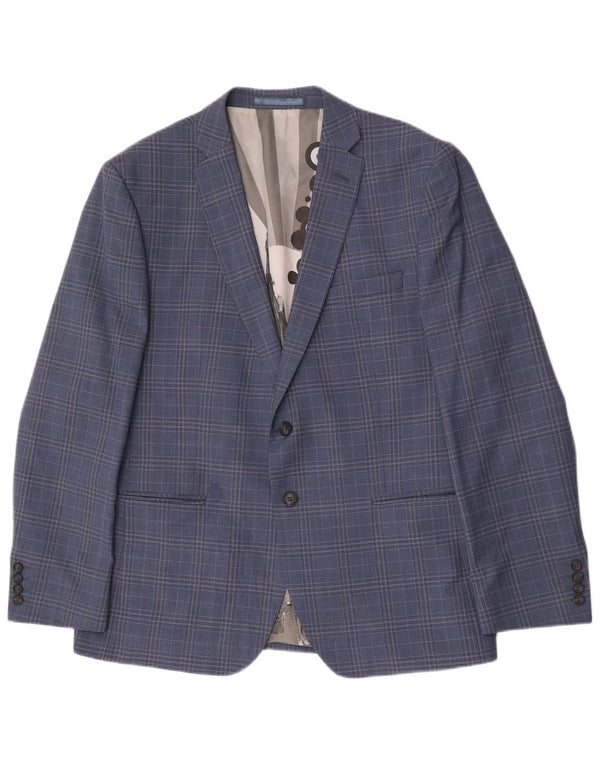 Ben Sherman Herren-Blazer mit 2 Knöpfen, UK 44, 2XL, blau karierte Wolle