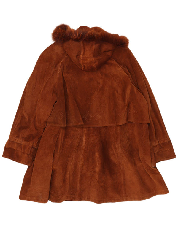 Vintage Damen Übergroßer Kapuzen-Wildledermantel IT 44 Mittelbraunes Leder