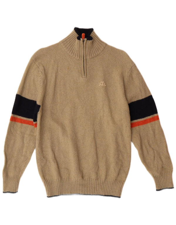 Kappa Damen-Pullover mit Reißverschluss am Hals, Mittelbeige, gestreift, klassisch aus Wolle