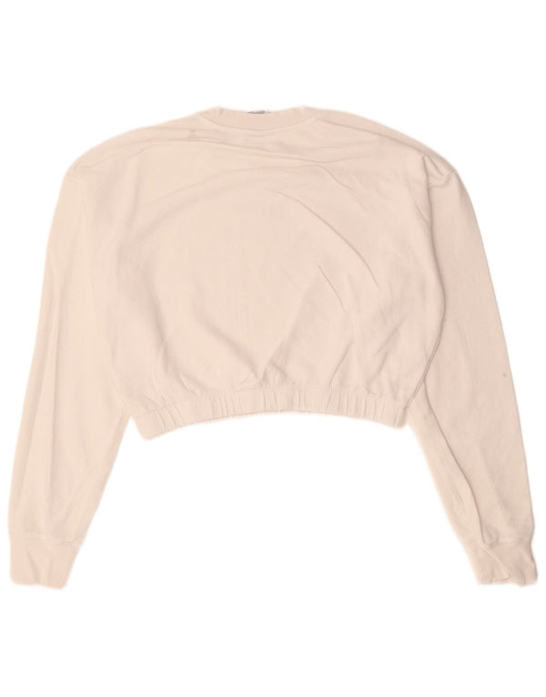 CHAMPION Damen Crop Sweatshirt Pullover UK 18 XL Weiße Baumwolle