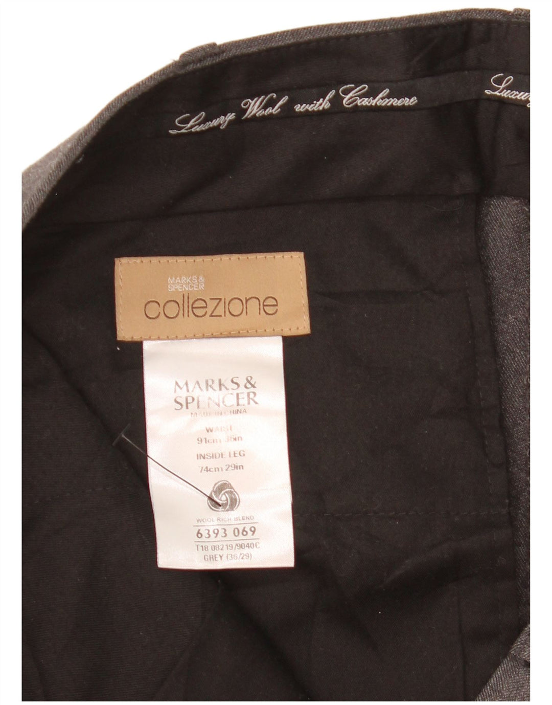 Gerade Herren-Anzughose von Marks & SPENCER, W36, L29, graue Wolle
