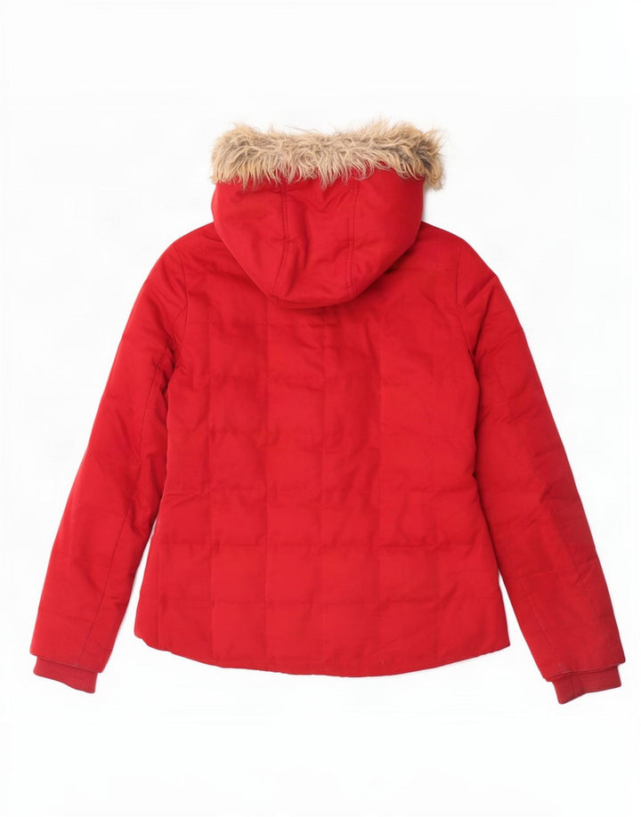 Fat Face Wattierte Damenjacke mit Kapuze, UK 12, Mittelrot, Polyester