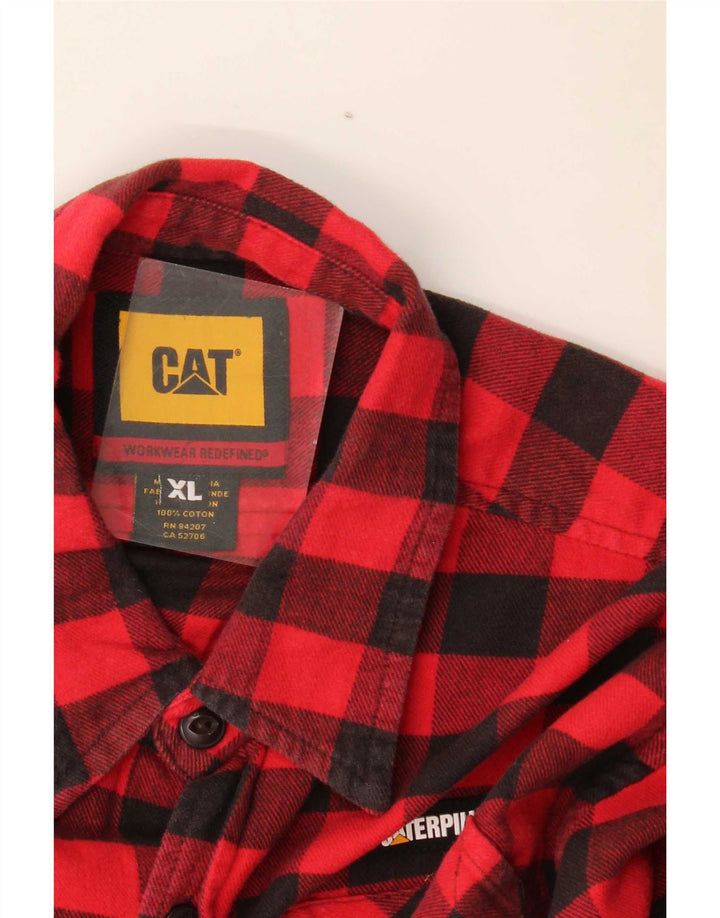 Caterpillar Herren-Flanellhemd XL aus roter Gingham-Baumwolle