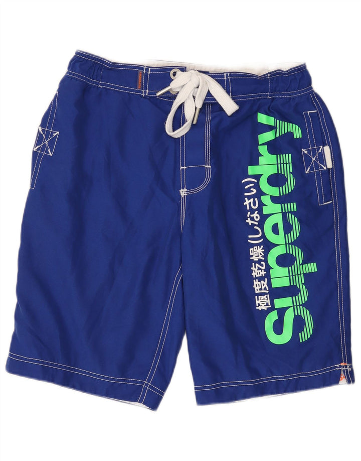 Superdry Herren-Badeshorts mit Grafik, mittelblau, Polyester