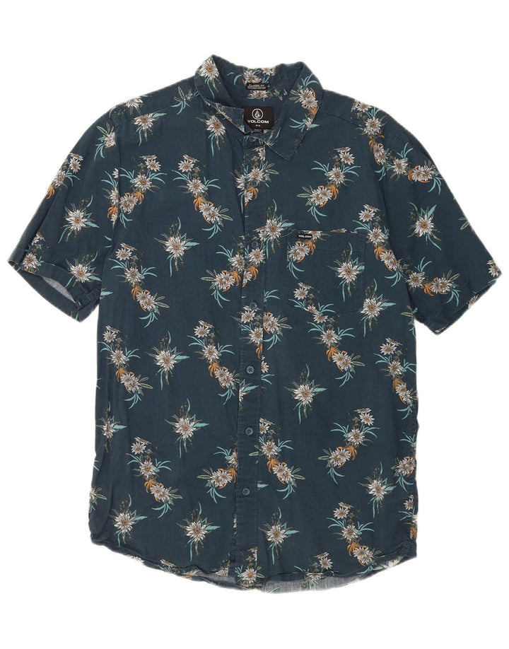 Volcom Herren-Kurzarmhemd mit klassischer Passform, mittelblaue Baumwolle mit Blumenmuster