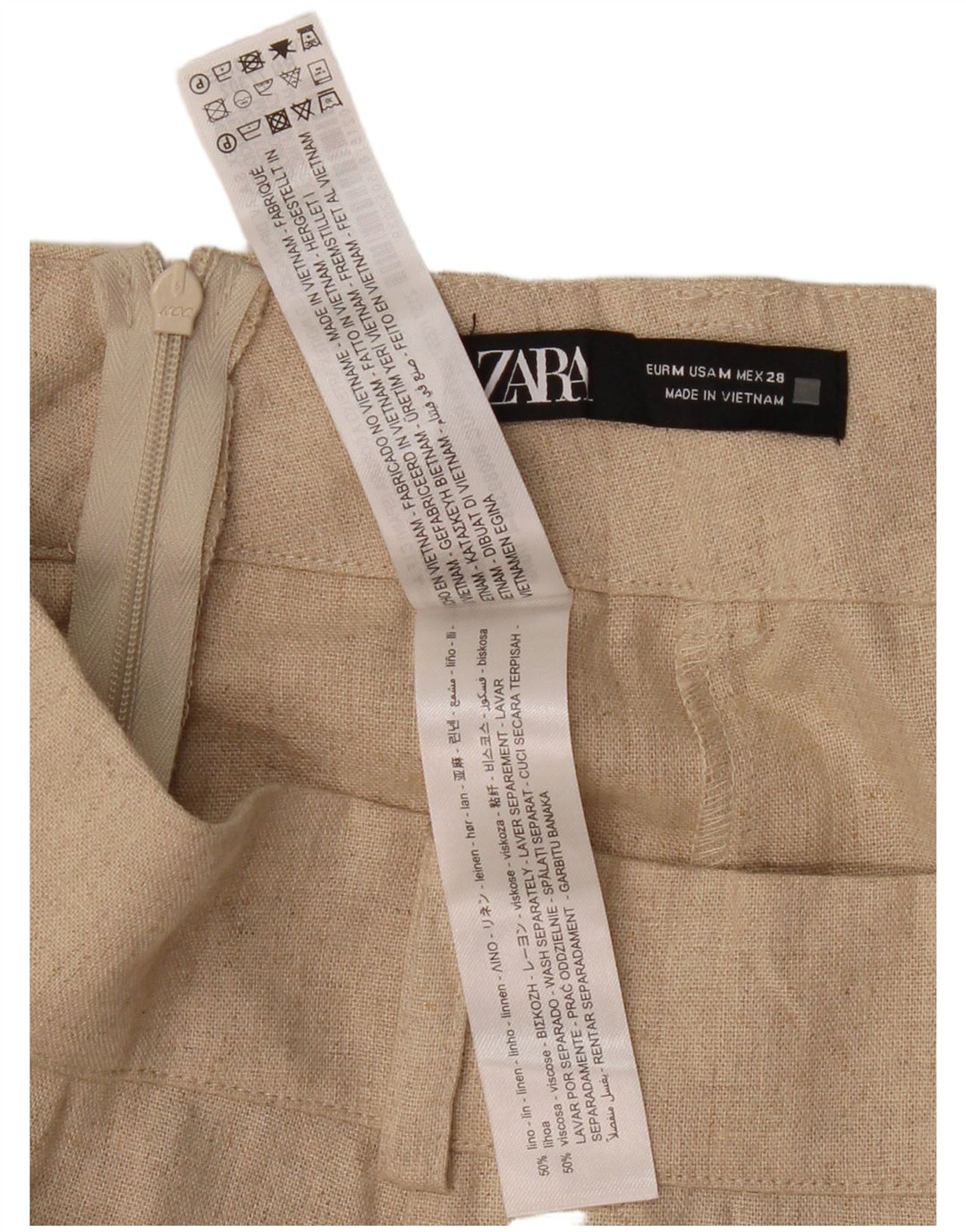 ZARA Damen Midirock Medium W30 Beige Leinen