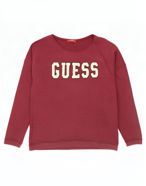 Guess Damen Grafik-Sweatshirt-Pullover UK 14 Medium Burgund Baumwolle