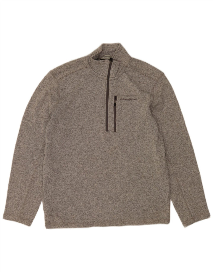 Eddie Bauer Herren-Sweatshirt mit Reißverschluss am Hals, Mittelgrau meliertes Polyester