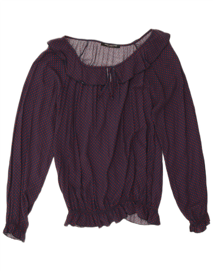 Fornarina Damen-Blusenoberteil, UK-Größe 44, mittelgroß, marineblau, gepunktet, Retro