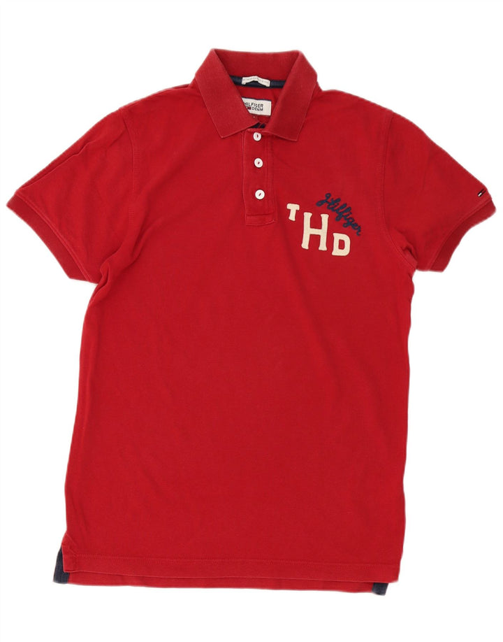 Tommy Hilfiger Herren-Poloshirt mit Grafik, Größe S, rote Baumwolle