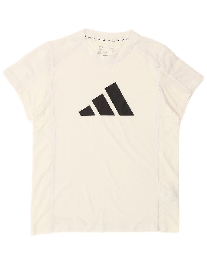 Adidas Damen Grafik T-Shirt Top UK 8/10 Small Weiß Polyester
