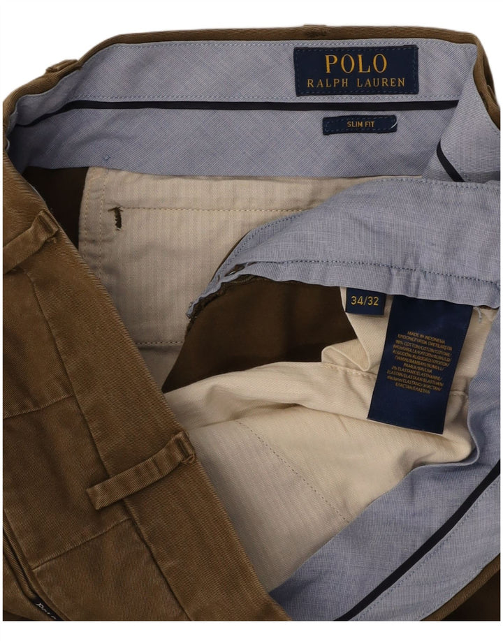 POLO RALPH LAUREN Herren Slim Fit Anzughose W34 L32 Khaki Baumwolle