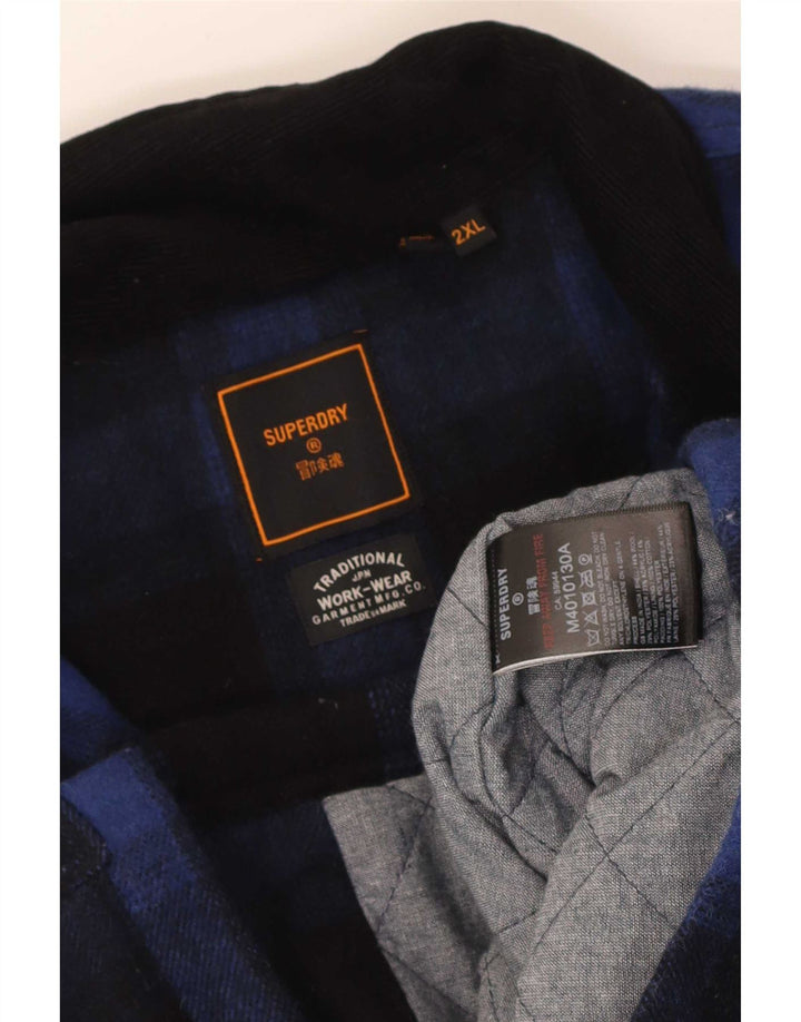 Superdry Herren Shacket Jacke UK 44 2XL Marineblau karierte Wolle