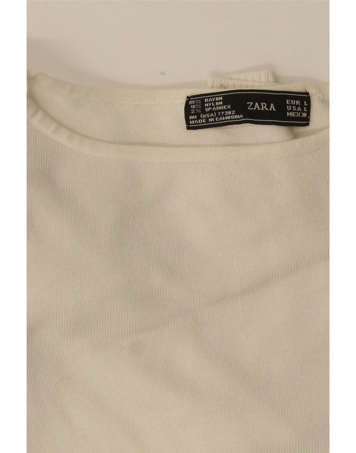 Zara Damen Crop Top Langarm UK 14 Large Off White Rayon
