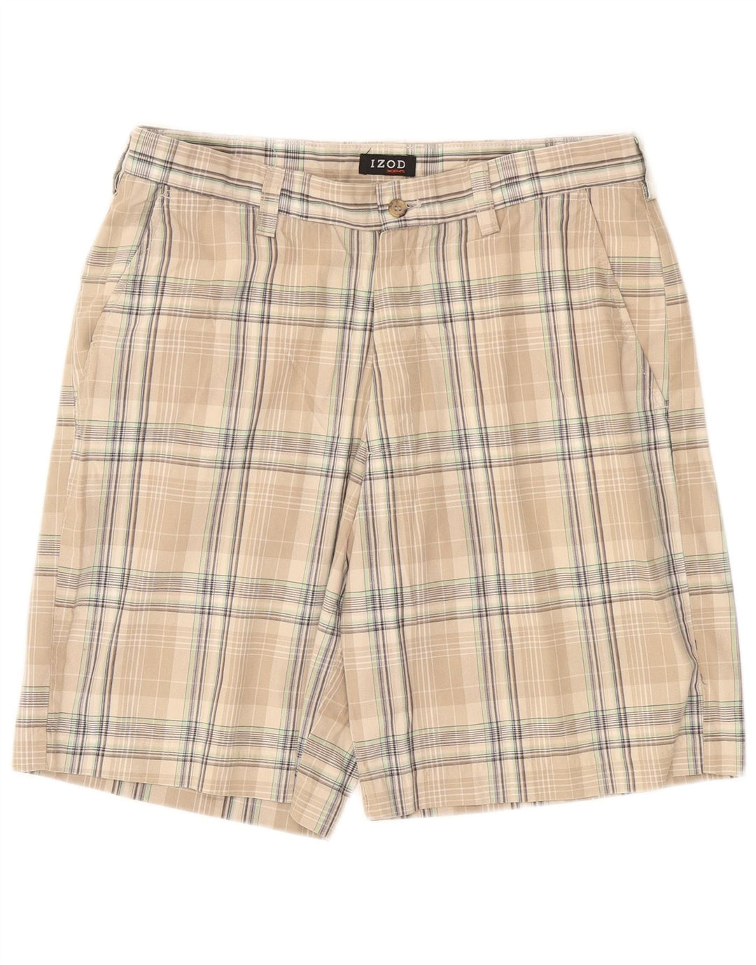Izod Herren-Chinoshorts W34, große Baumwolle mit beigem Karomuster
