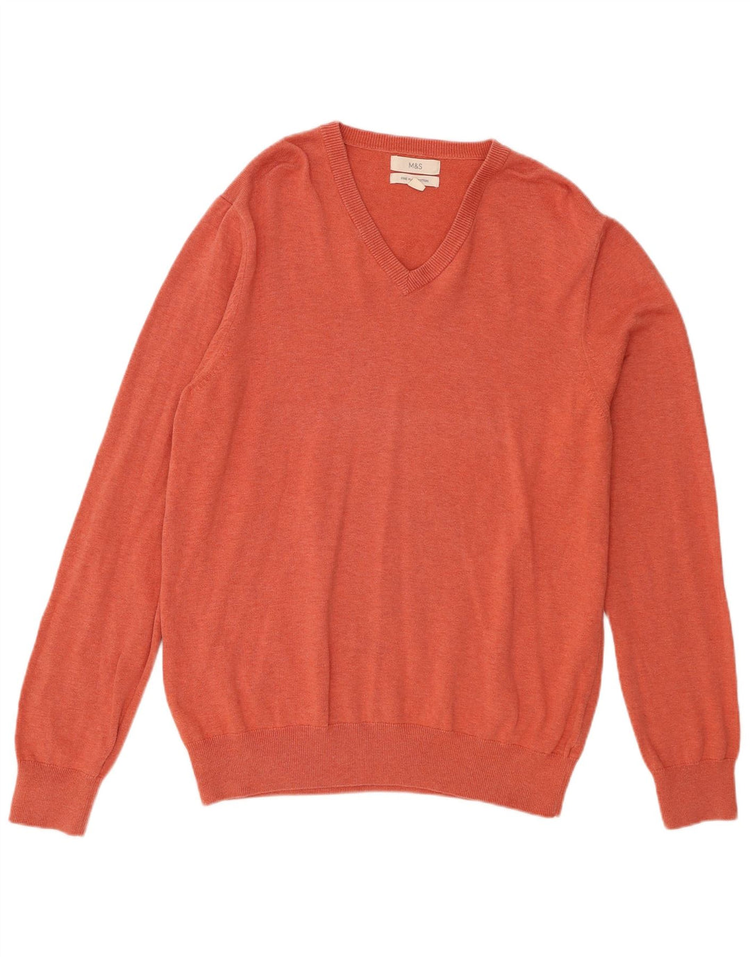Marks & Spencer Herren-Pullover mit V-Ausschnitt, groß, Baumwolle, Orange