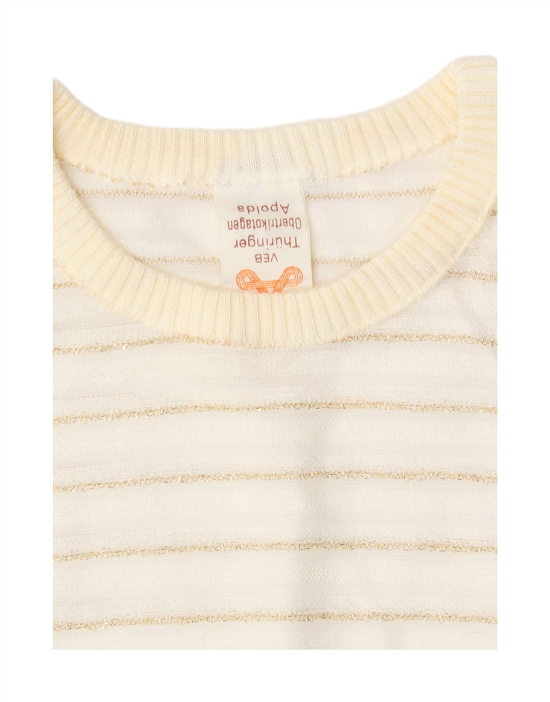 Vintage Damen Pullover mit Rundhalsausschnitt, EU 42, groß, weiß gestreift