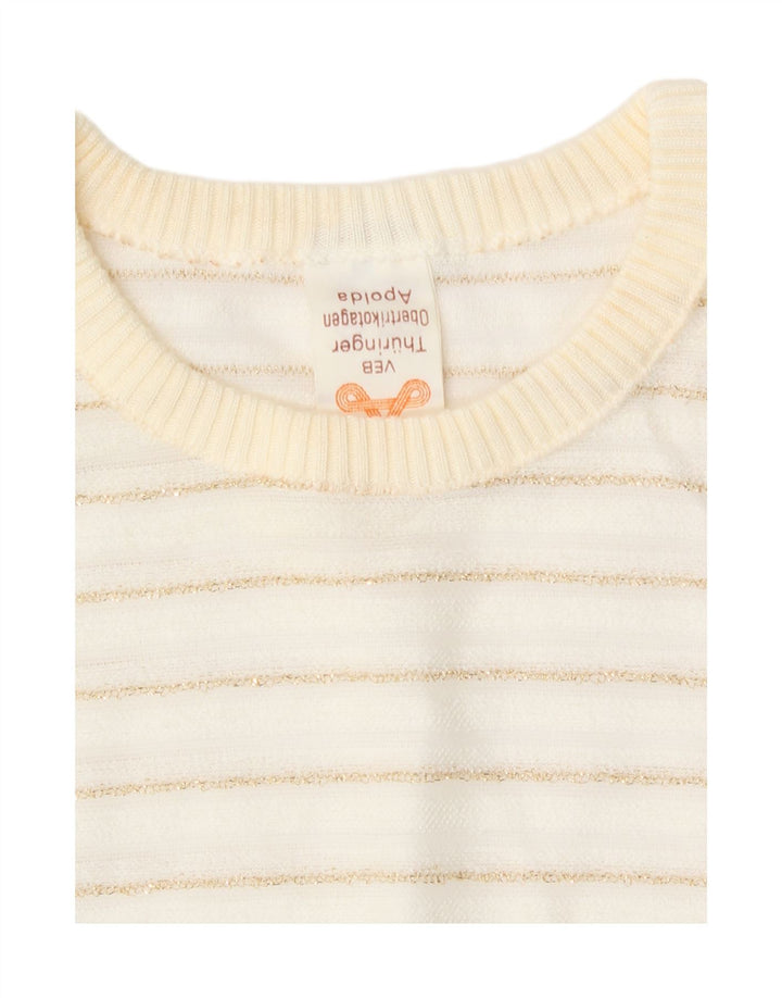 Vintage Damen Pullover mit Rundhalsausschnitt, EU 42, groß, weiß gestreift