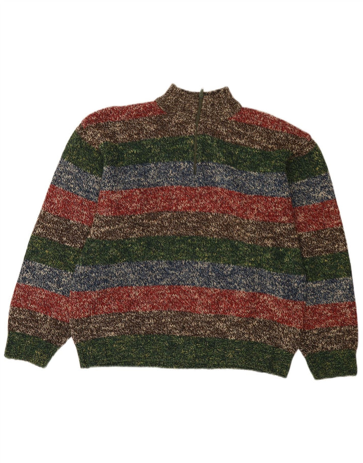 Vintage Herren-Pullover mit Reißverschluss, Größe 52, groß, mehrfarbig gestreift