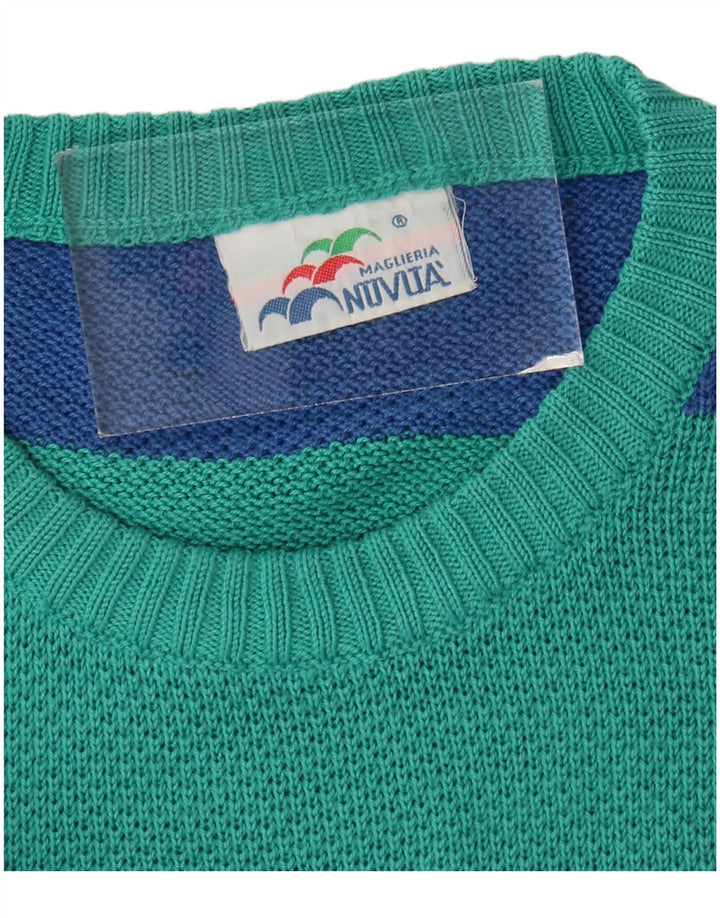 Vintage Herren Pullover mit Rundhalsausschnitt, groß, blau gestreift