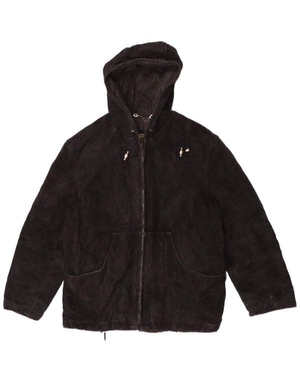 Privilegi Damen Wildlederjacke mit Kapuze IT 44 Mittelschwarzes Leder