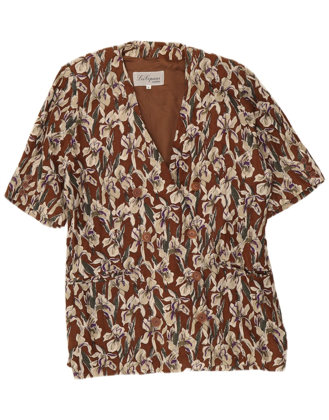 Les Copains Damen-Blazer mit kurzen Ärmeln, Gr. 46, groß, braun, geblümt