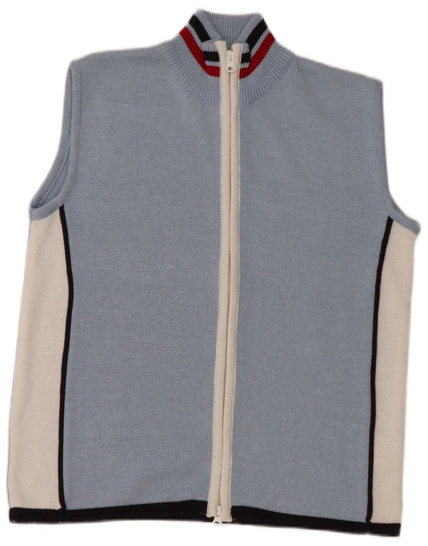 VINTAGE Ärmelloser Damen-Cardigan-Pullover UK 16 Großer blauer Farbblock